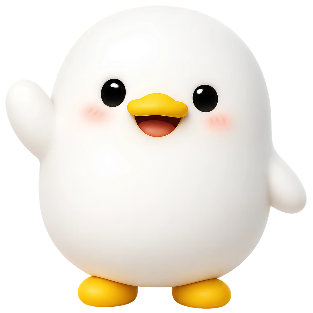 Kacka maskot Blumy — pozdrav mavanim rukou — 3D brand ilustracia