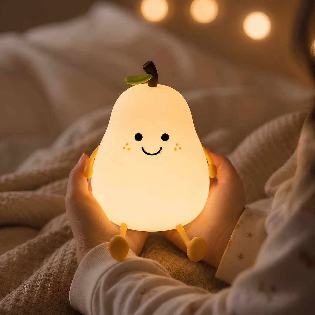 Nocna lampicka Hruska v rukach — silikonova lampa Blumy