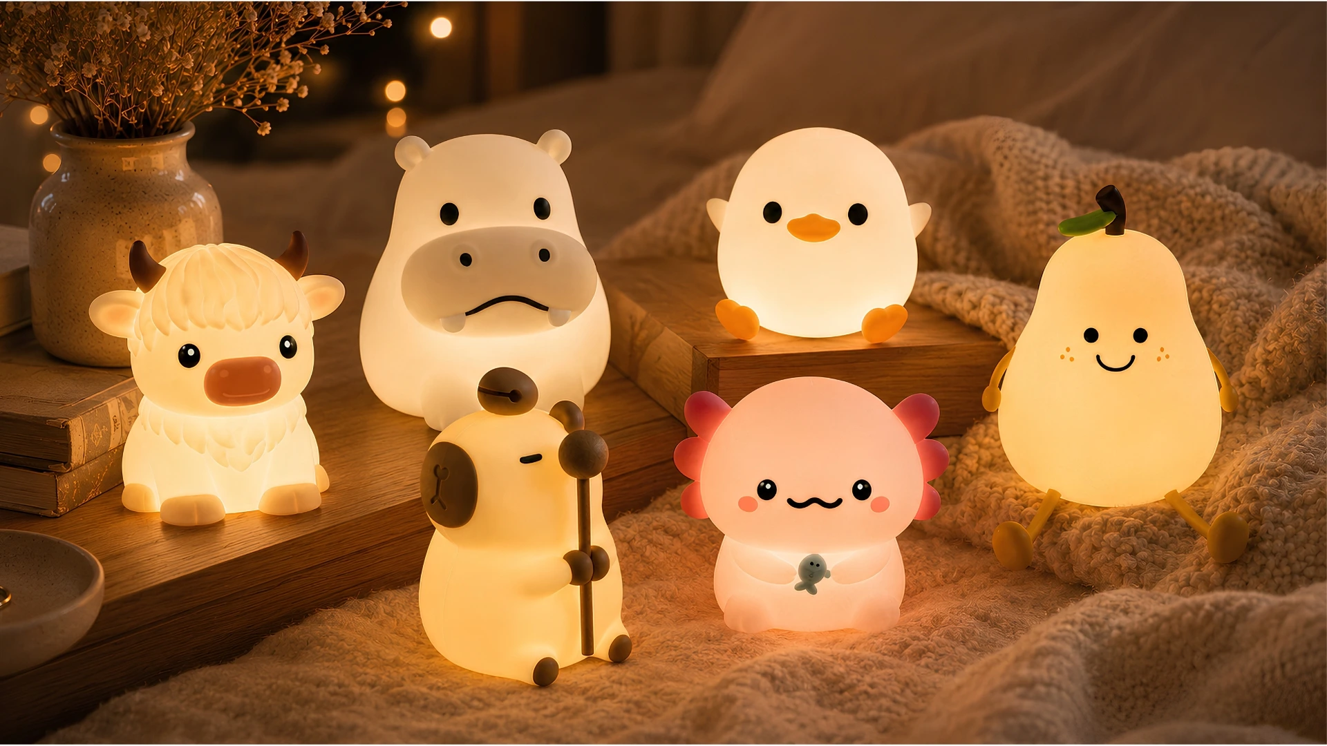 Silikonove LED nocne lampy pre deti — kompletna kolekcia Blumy 6 modelov