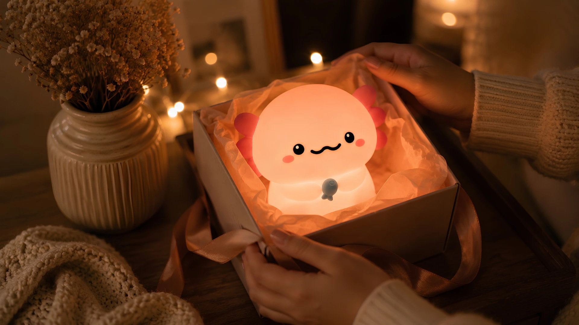 Vianocny darcek pre dieta — otvaranie axolotl lampy ruzovej Blumy